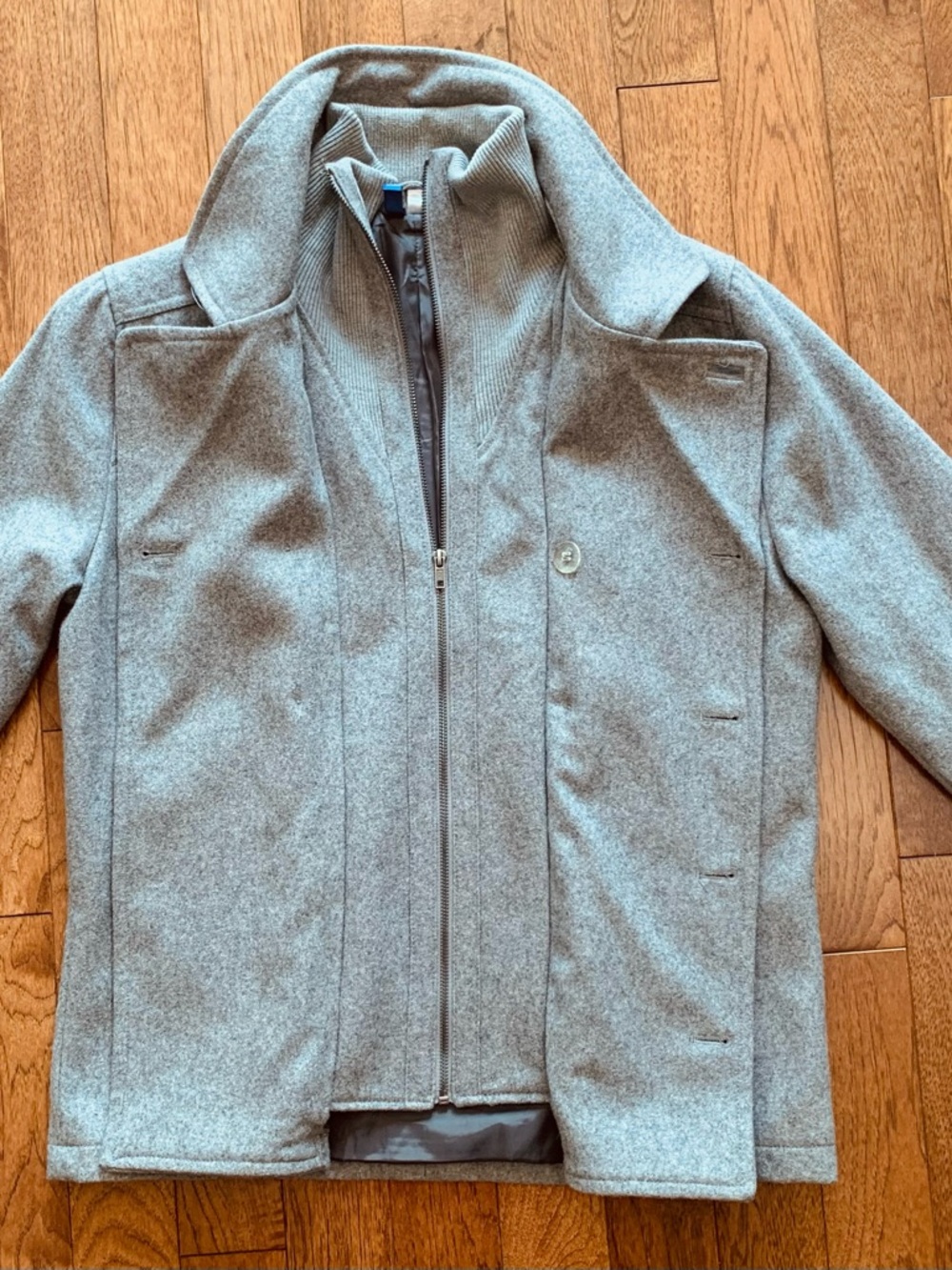H&M Men's Light Gray Double-Layer Pea Coat